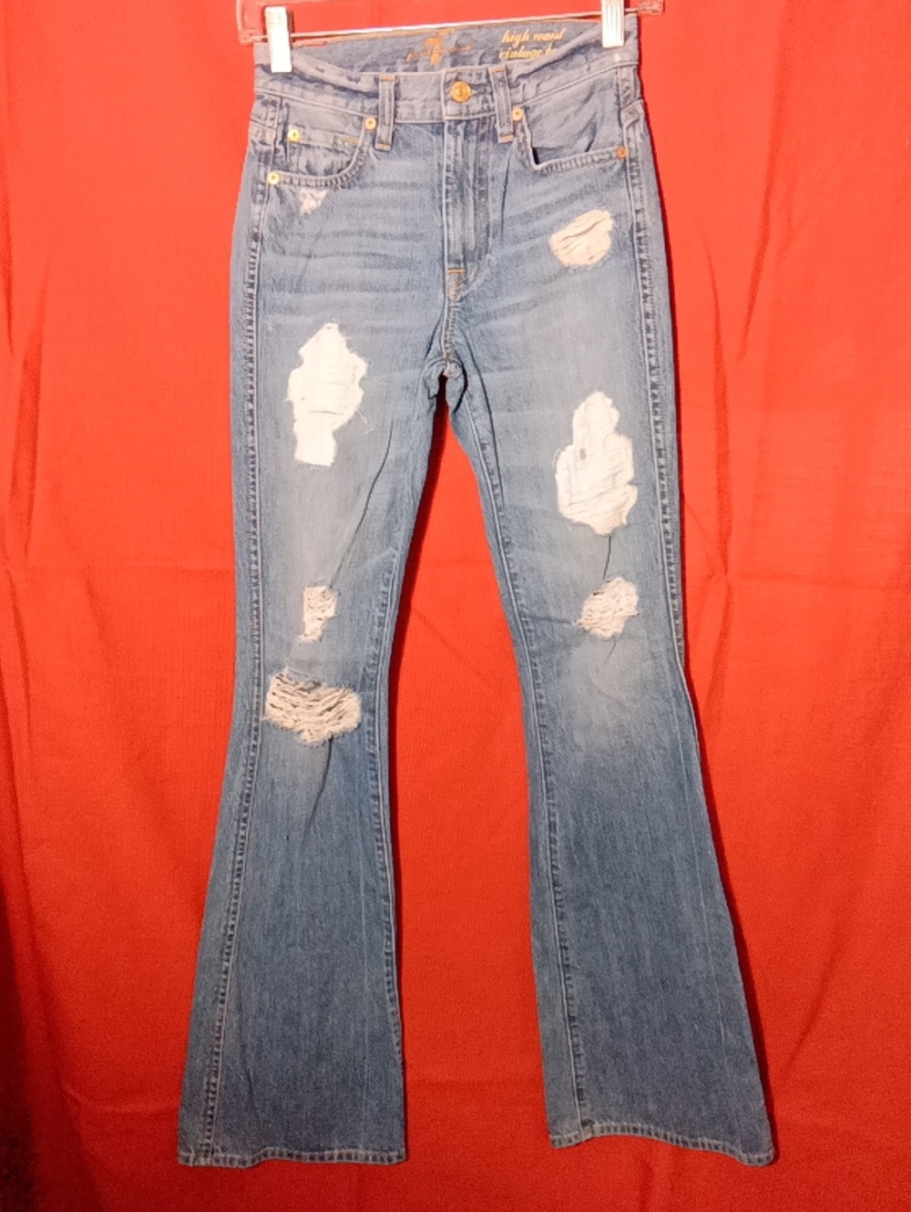 7 For All Mankind Distressed Light Blue Flare Jeans